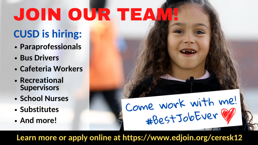 Join Our Team graphic of little girl holding "Come work with me" sign