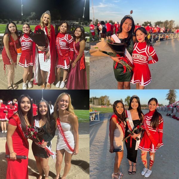 collage of cheerleaders with homecoming royalty