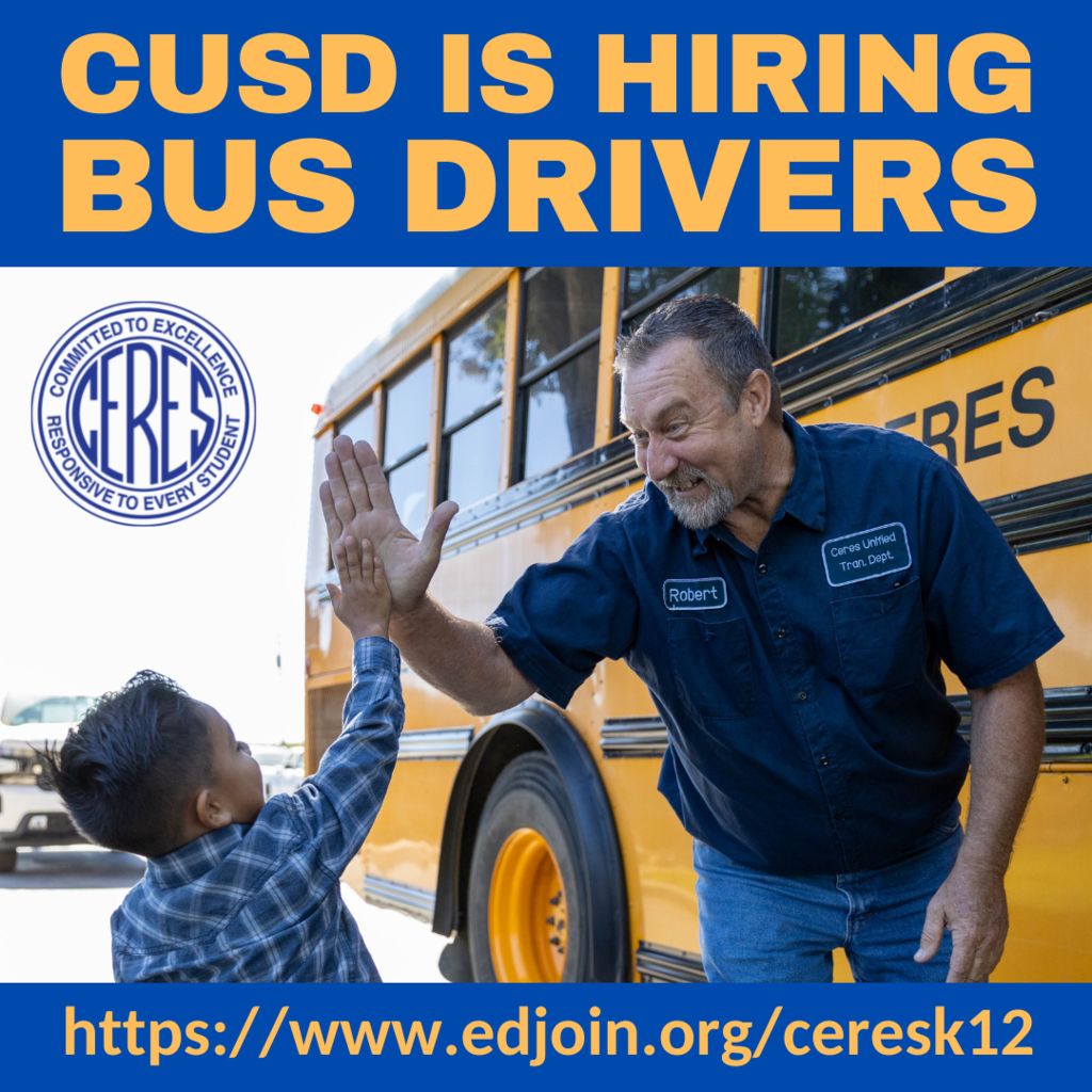 Photo of bus driver high-fiving student