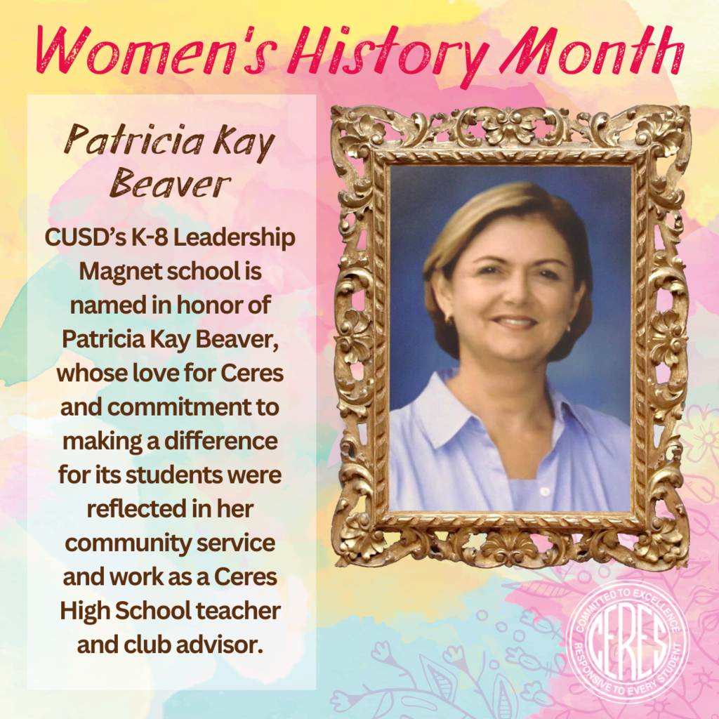 Women’s History Month graphic with photo and brief bio of Patricia Kay Beaver
