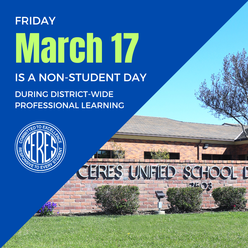 District office sign with text overlay stating March 17 is non-student day
