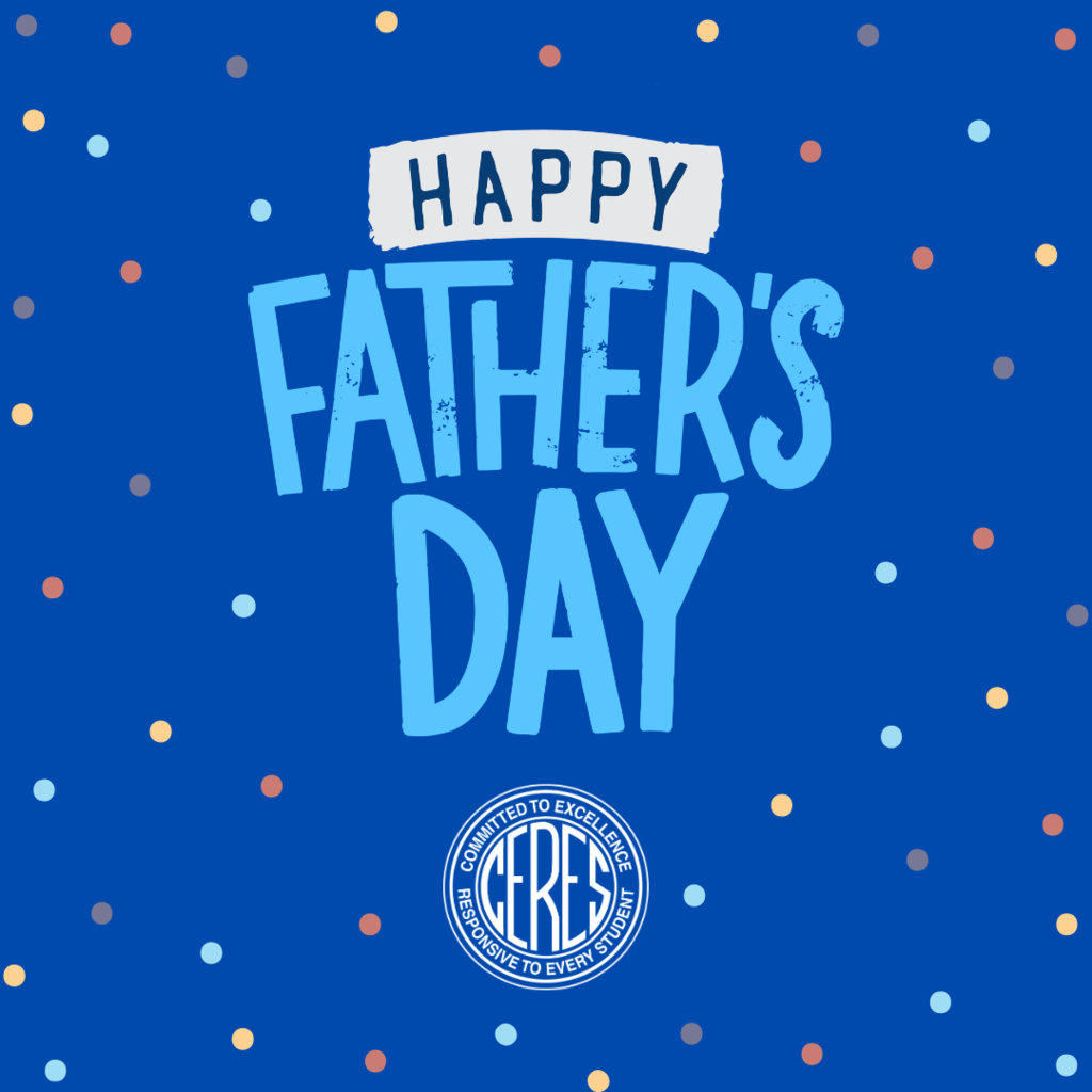 Happy Fathers Day on blue background with colorful polka dots