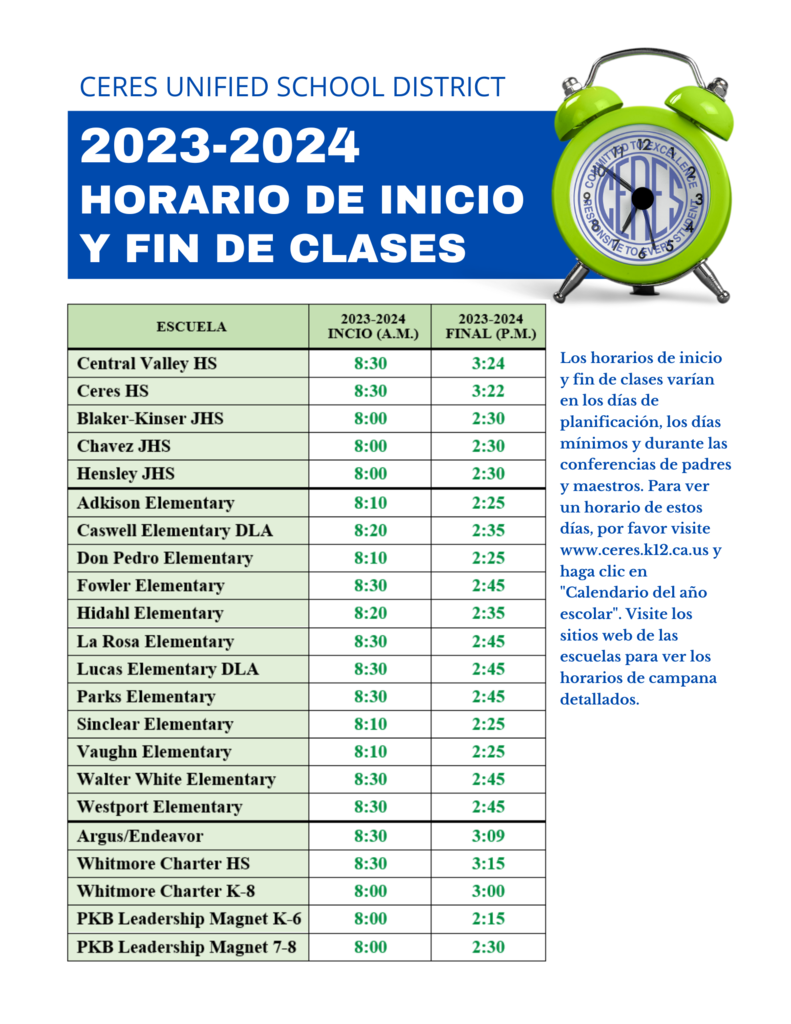 2023-24 Start-End Times Spanish