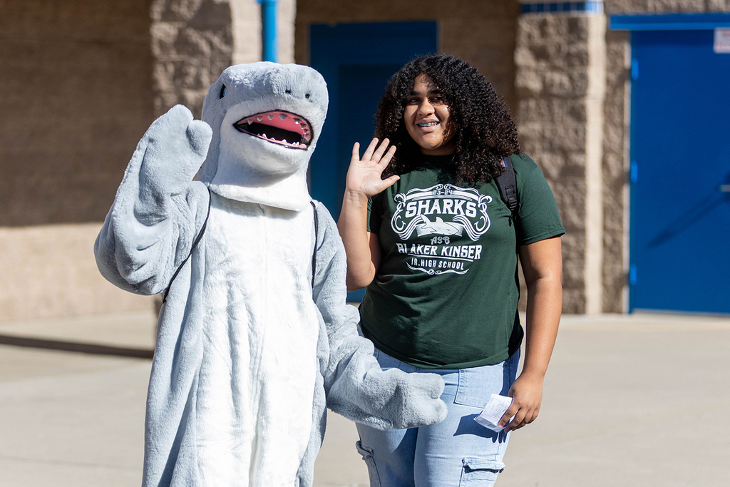 Student with Shark mascot
