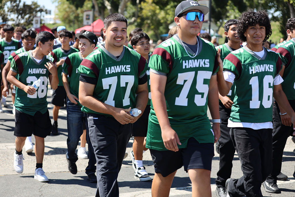 Central Valley HS football players walking in parade